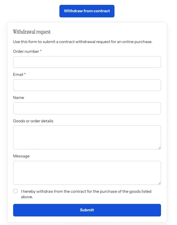 Shopifyストア向けEU撤回リクエストフォーム：HeiWidgetでゲスト送信に対応